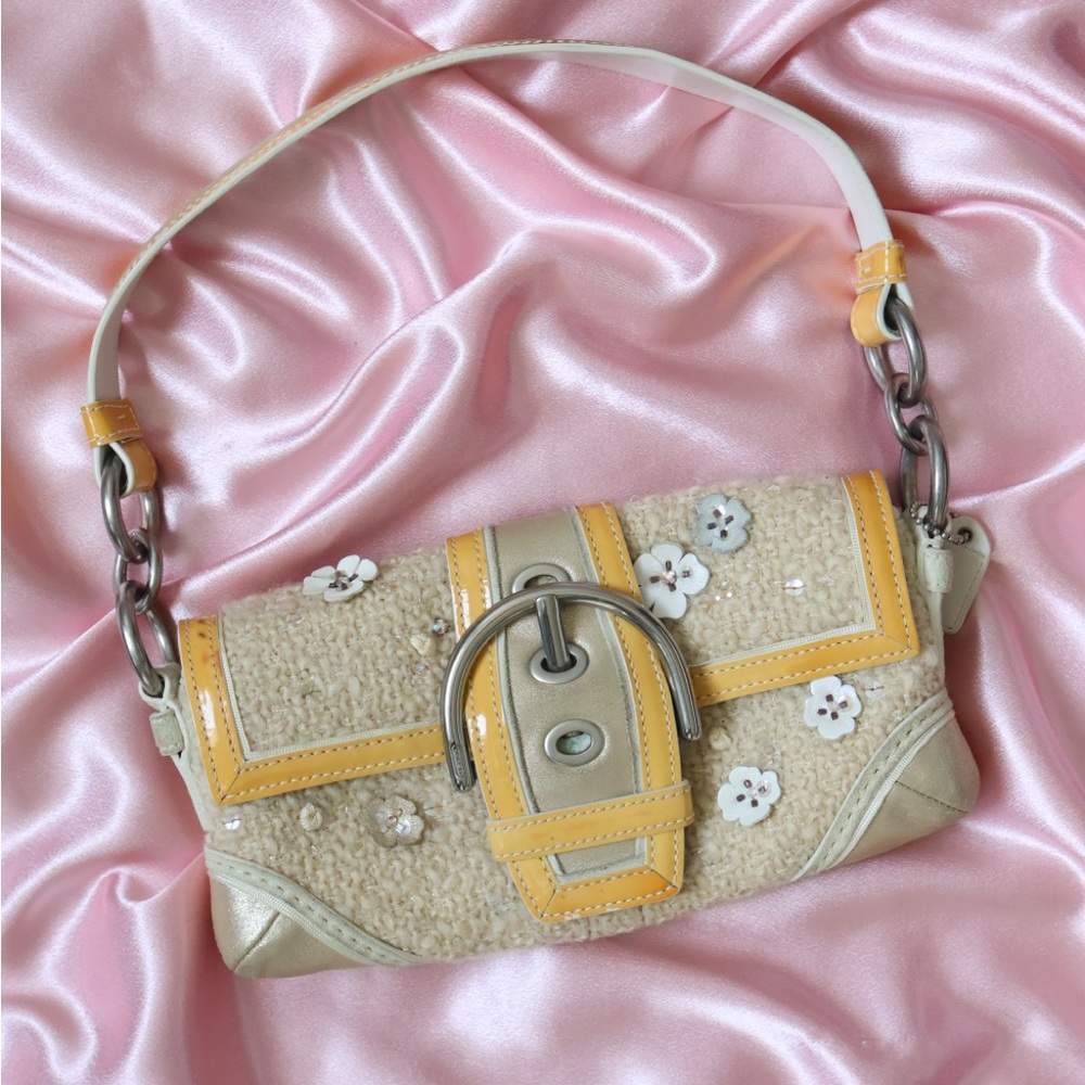 Vintage Coach Soho Tweed Shoulder Bag Flower Y2K